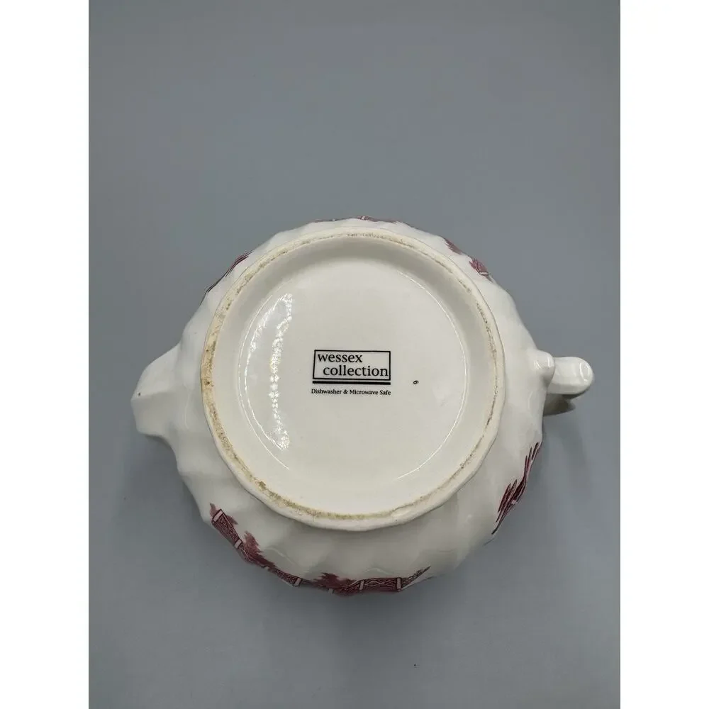 Vintage Royal Wessex Willow Rosa Red White Lidded Teapot Asian Design